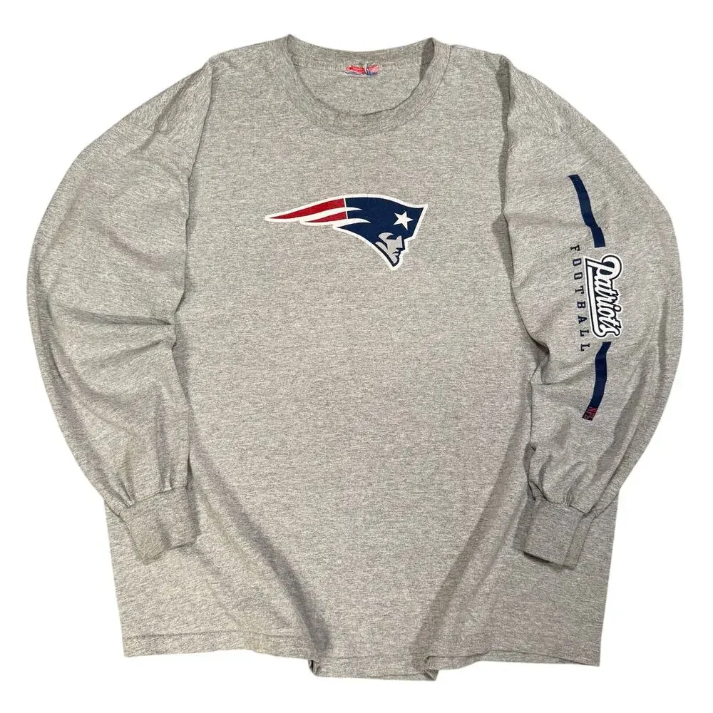 New England Patriots Long Sleeve T Shirt Gray NFL Football Logo Men’s XL